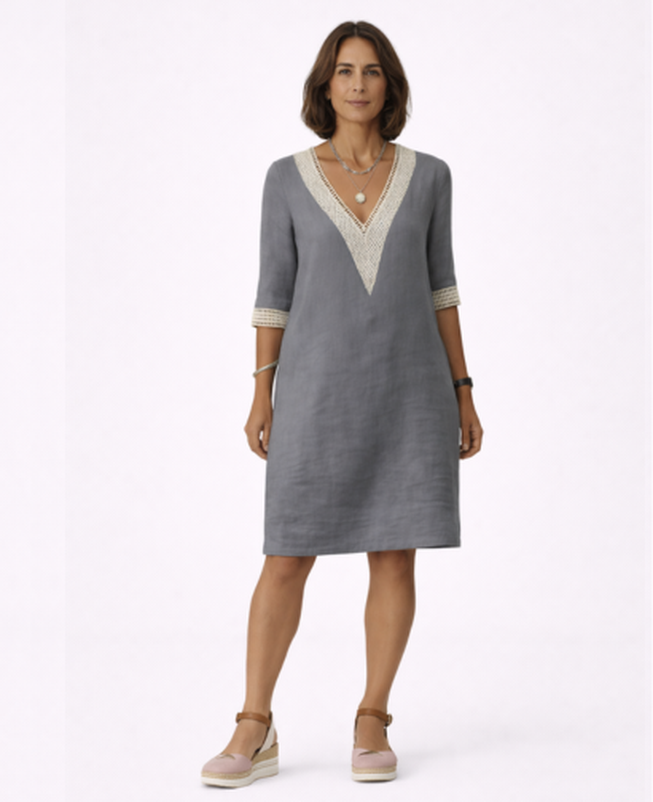 Embroidered Boho Dress Women – Deep V-Neck & Contrast Sleeves, Summer Wedding Cottage