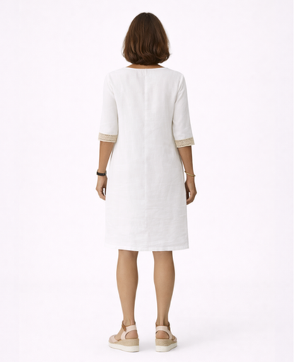 Embroidered Boho Dress Women – Deep V-Neck & Contrast Sleeves, Summer Wedding Cottage