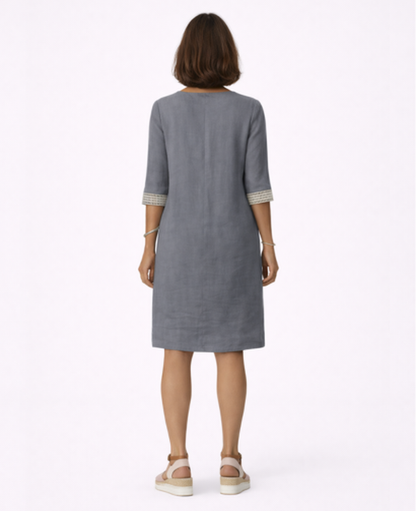 Embroidered Boho Dress Women – Deep V-Neck & Contrast Sleeves, Summer Wedding Cottage