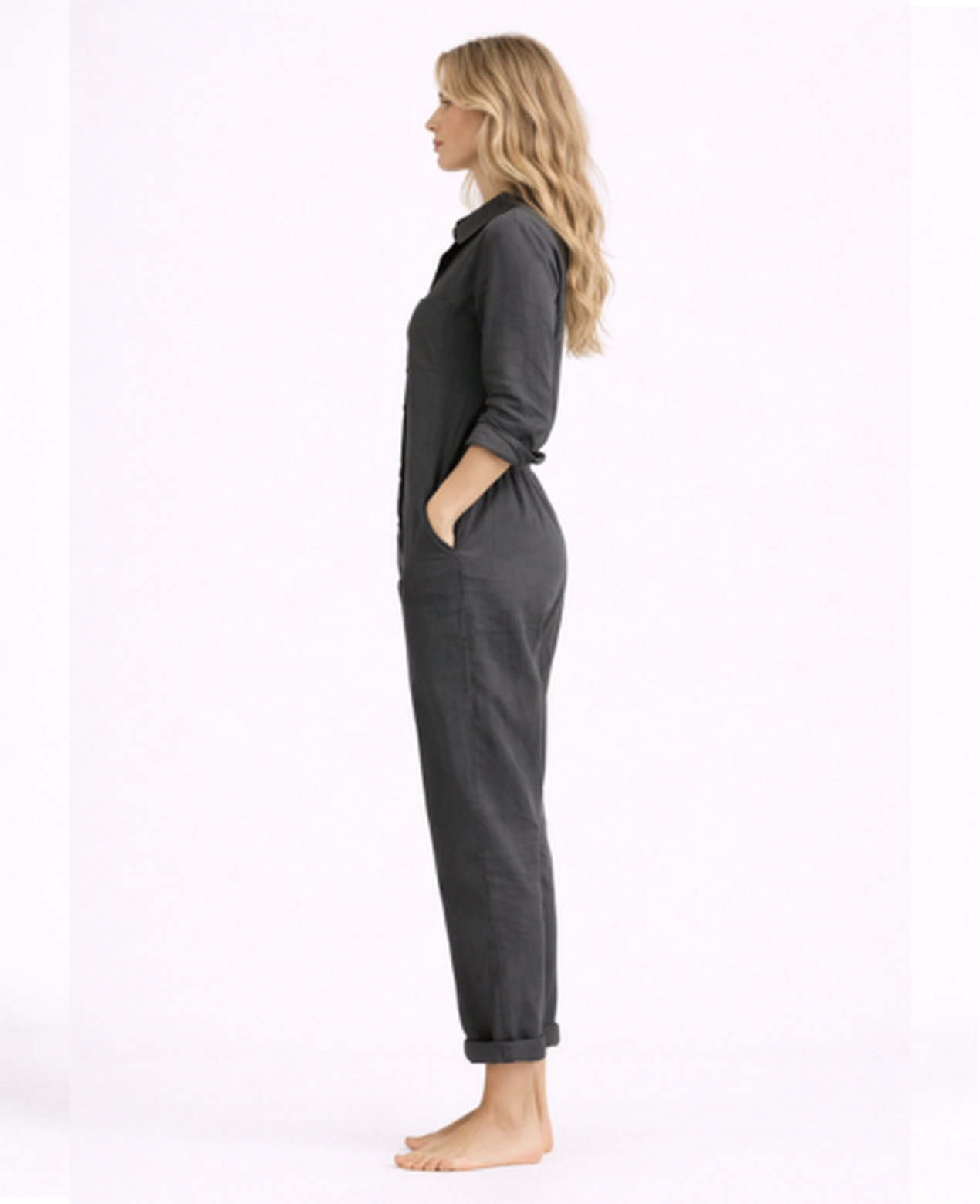 Linen Jumpsuit Women – Lightweight Button-Up & Shirt Collar, Casual Chic Summer
