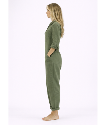 Linen Jumpsuit Women – Lightweight Button-Up & Shirt Collar, Casual Chic Summer