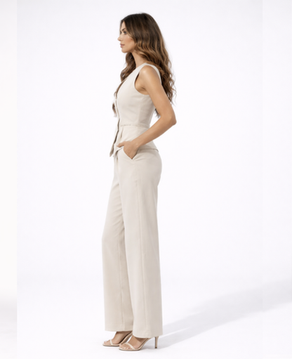 Two-Piece Waistcoat & Wide-Leg Trousers Set Women – Tailored Fit & Chic Co-Ord, Office Formal Occasion