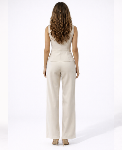 Two-Piece Waistcoat & Wide-Leg Trousers Set Women – Tailored Fit & Chic Co-Ord, Office Formal Occasion