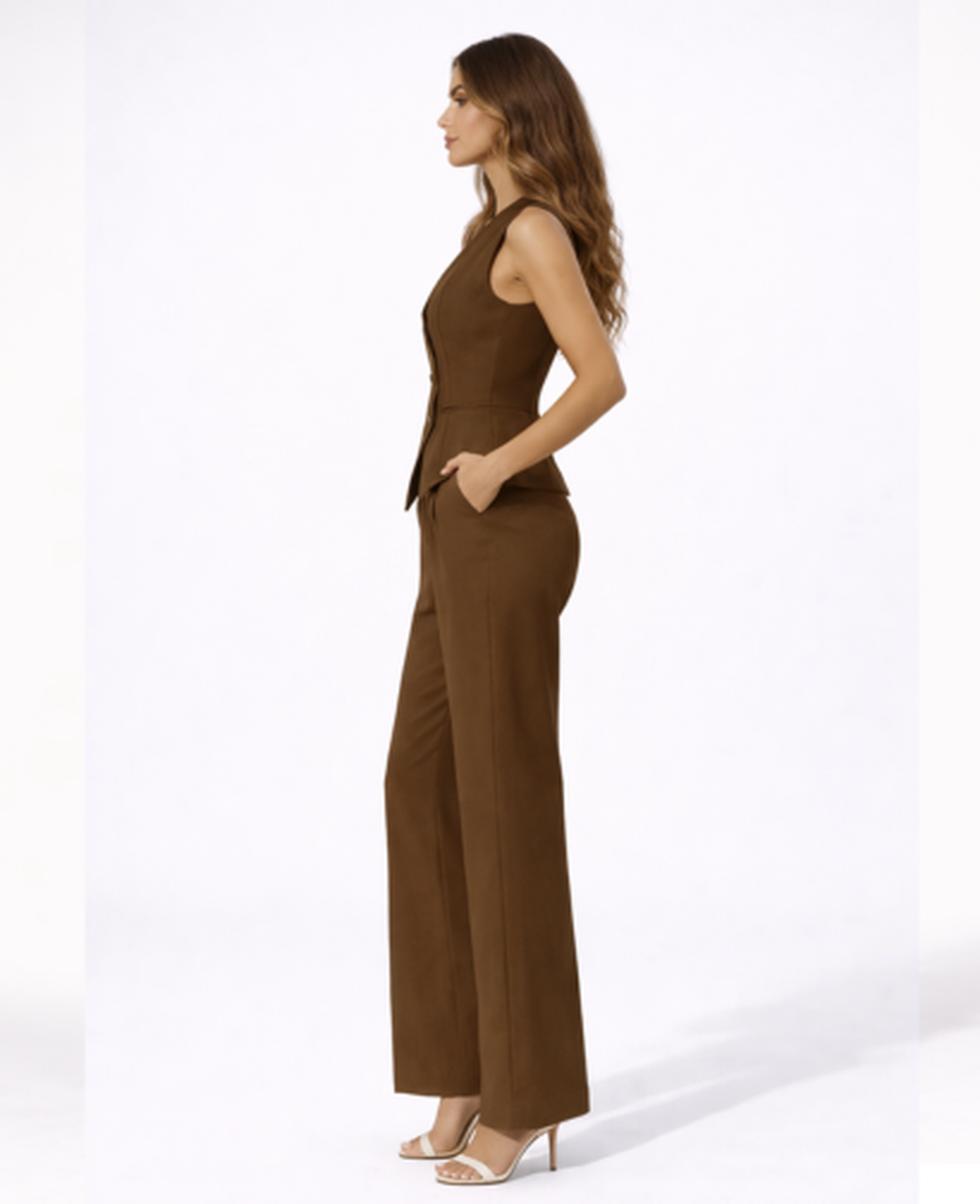 Two-Piece Waistcoat & Wide-Leg Trousers Set Women – Tailored Fit & Chic Co-Ord, Office Formal Occasion