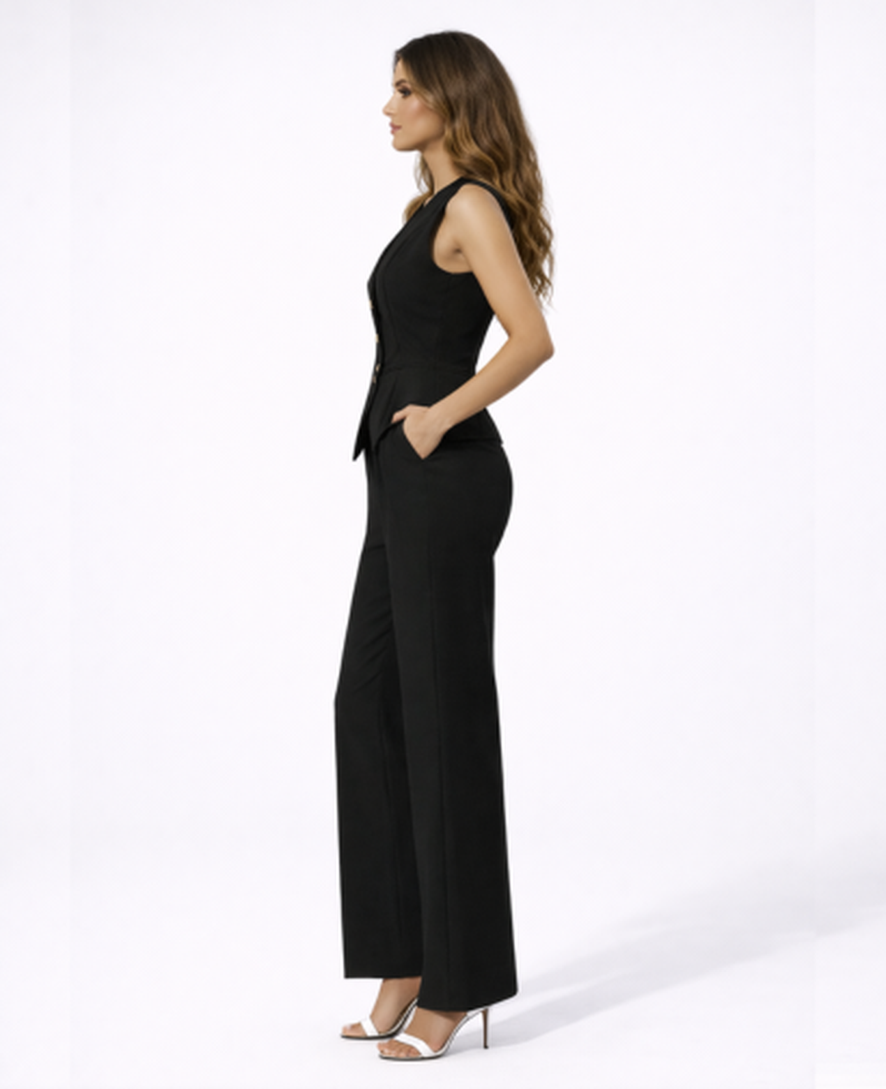 Two-Piece Waistcoat & Wide-Leg Trousers Set Women – Tailored Fit & Chic Co-Ord, Office Formal Occasion
