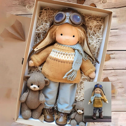 Handmade fabric doll in pilot outfit