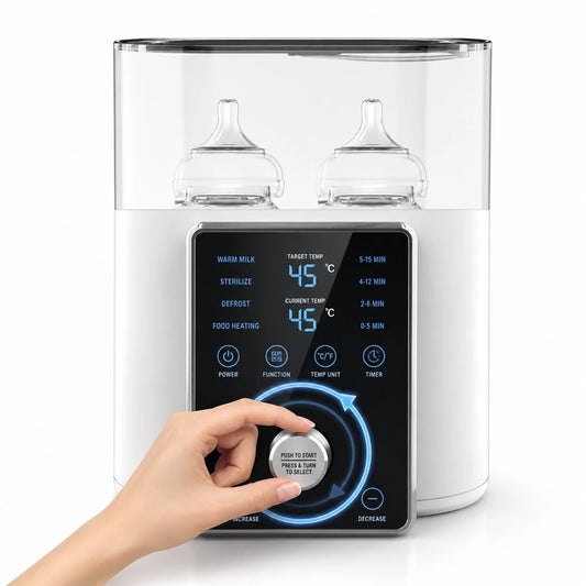Baby bottle warmer LCD touch screen controls close-up