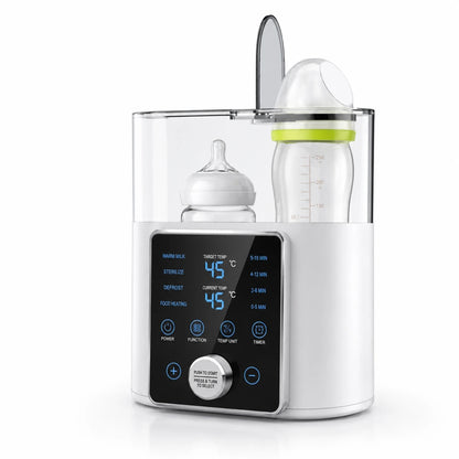 Baby bottle warmer angle view with two different bottles