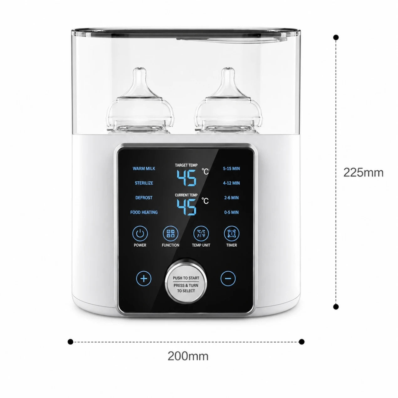Baby bottle warmer dimensions 200x225mm