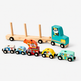 Wooden Car Transporter Truck with 7 Vehicles miniatura 2