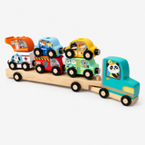Wooden Car Transporter Truck with 7 Vehicles miniatura 3