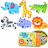 Wooden Toddler Puzzles Set of 6 in Tin Box, Montessori Toy thumbnail 3