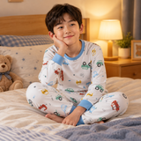 Ensemble de pyjama en coton à manches longues pour enfants, motif cartoon, unisexe miniature 1