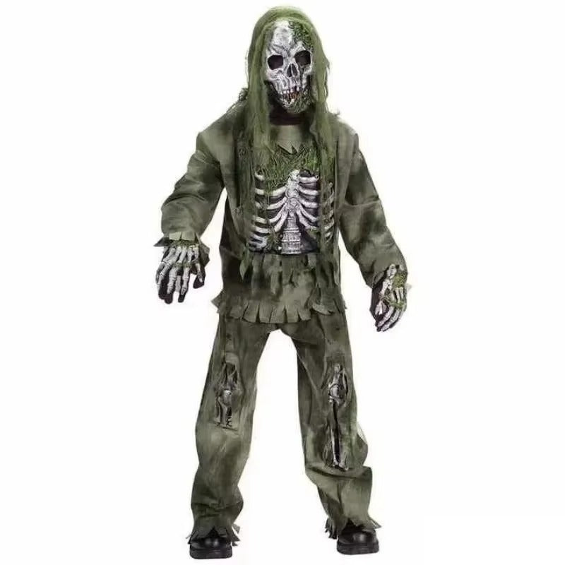 Kids & Adult Zombie Skeleton Costume with Mask and Gloves
